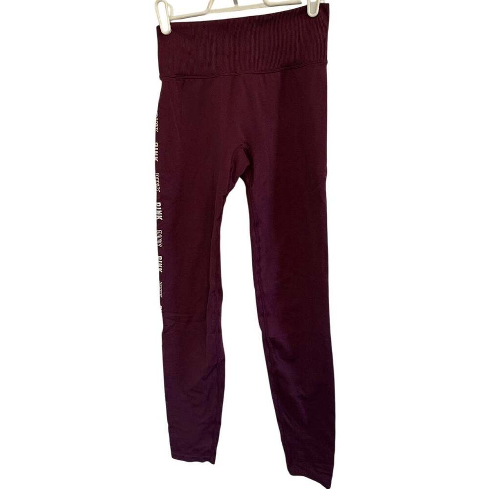 Victoria's Secret Pink Maroon Leggings Work Out Compression Yoga Running Fun S14